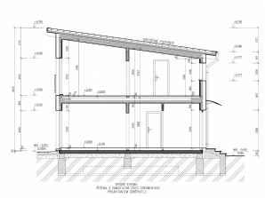 řez domem varianta pultová střecha